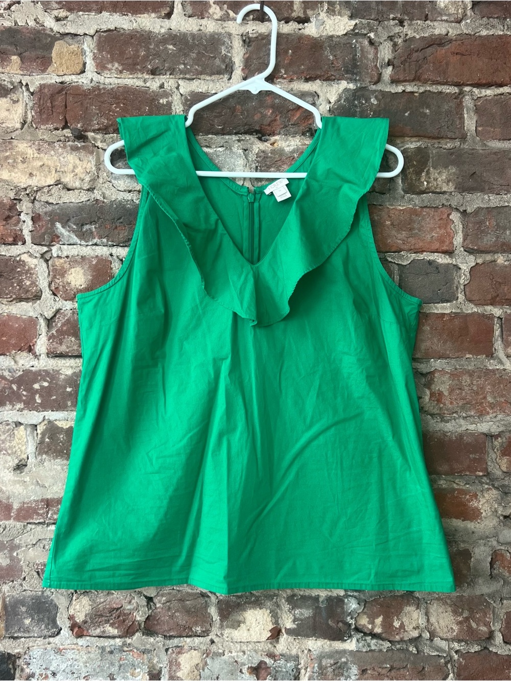 J. Crew Bright Green Ruffle V-Neck Sleeveless Camisole